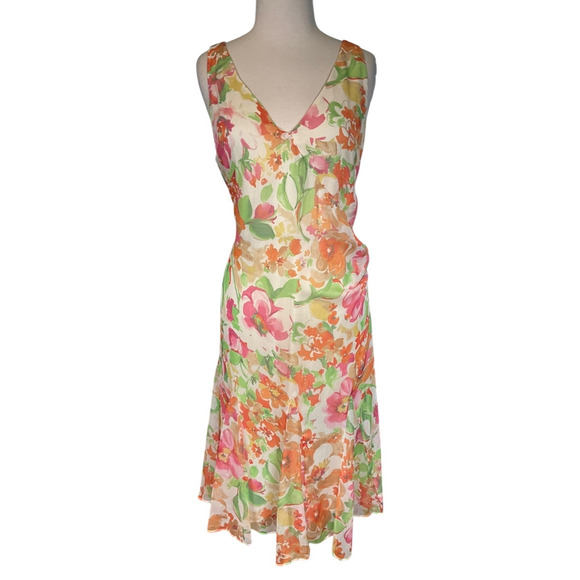 Lauren Ralph Lauren Floral Lined Sleeveless Chiffon Size12 Pastel Colors V-Neck - Picture 8 of 13